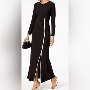 MSK long dress with rhinestone and trim slit